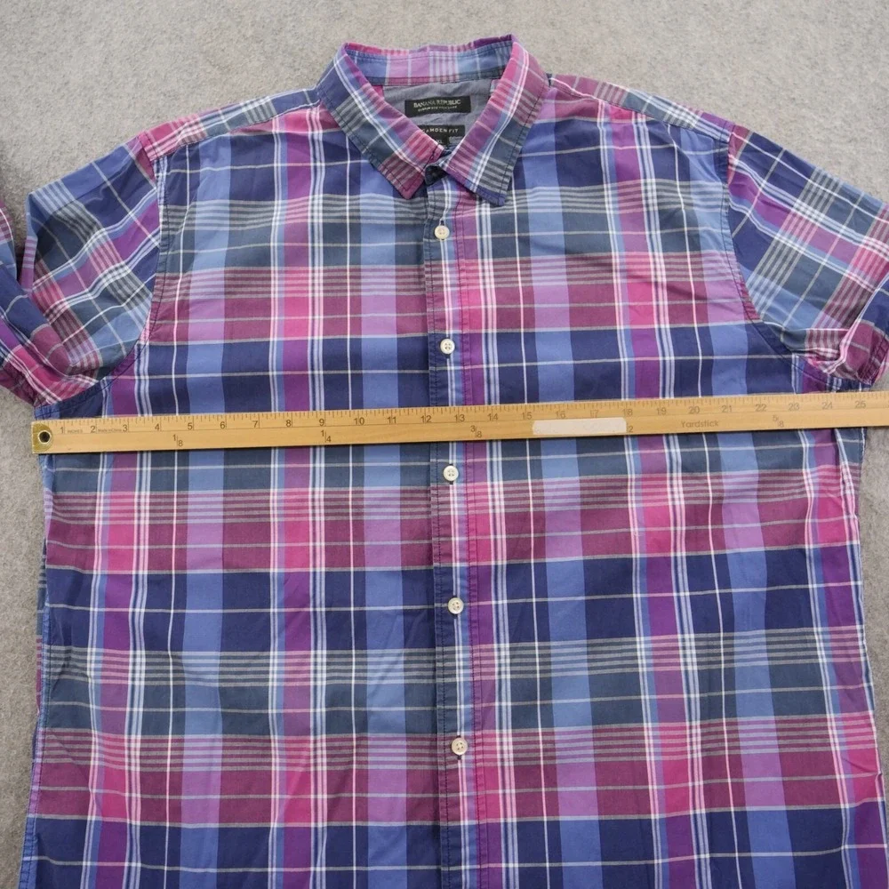 Banana Republic Shirt Mens Extra Large Purple Blue Plaid Camden Long Sleeve